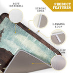 Retro Brown Bear Forest Cabin Dish Drying Mat Countertop 18x24 Fall Blue Sky Cloud Cartoon Wild Animal Bushes Drainer Mat Pine Tree Grass Dishes Pad Rustic Floral Dish Drainer Rack Winter Wildlife