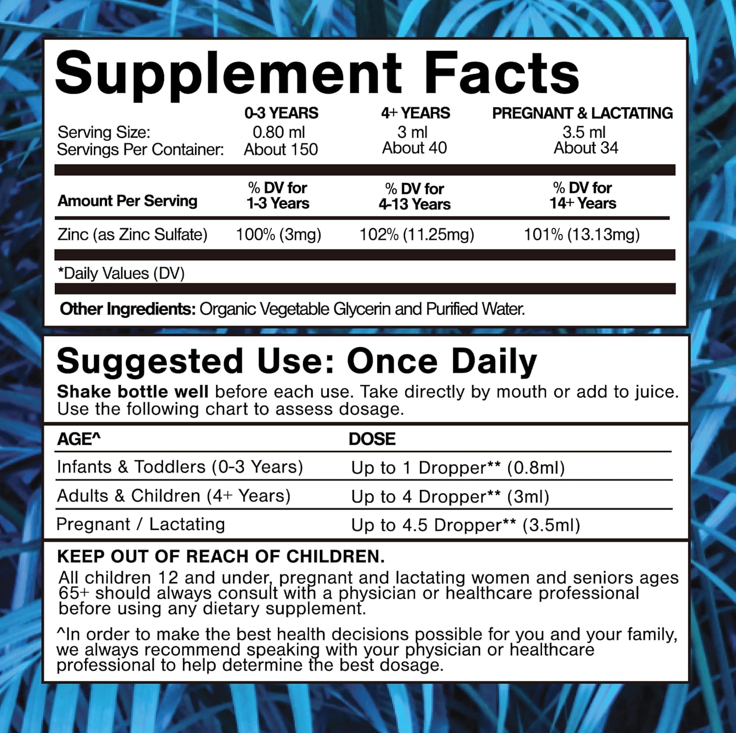 USDA Organic Ionic Zinc Droppers for Men, Women & Kids | Liquid Zinc Supplement Trace Mineral Formula | Immune Function | Skin Health | 98% Absorption | Sugar-Free, Vegan, Non-GMO | 4 Fl Oz