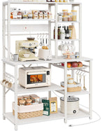 SUPERJARE Large Bakers Rack with Power Outlets, 6-Tier Microwave Stand, Coffee Bar with 12 S-Shaped Hooks, Kitchen Shelf with Wire Basket, 39.3 x 15.5 x 66.9 Inches, White