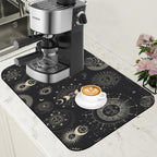 Moon Sun Zodiac Coffee Mat Absorbent Astrology Dish Drying Mat for Kitchen Counter Hide Stain Rubber Backed Coffee Bar Accessories Fit Under Espresso Machine, 11.8 x 19.7 Inch