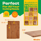 Riveira Brown Bamboo Wood Cutting Board – Versatile And Durable: Set Of 2 Pcs Rectangular Wooden Cutting Board – Natural Wooden Cutting Boards For Kitchen Set – Complete Bamboo Wooden Chopping Board