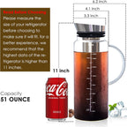 Aquach Cold Brew Coffee Iced Tea Maker & Fruit Pitcher - Large Capacity 51 Ounces - with Durable Glass Carafe/Fine Mesh Steel Infuser/Airtight Lid