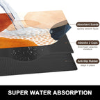 Rnivvi Dish Drying Mat for Kitchen Counter, 16 x 18" Cute Boho Theme Absorbent Heat Resistant Drying Pad with Non-slip Rubber, Coffee Bar Mats for Coffee Machine Dish Rack, Abstract Stones Art