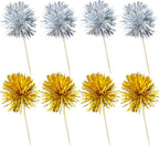 Ephlyn 30Pcs Foil Firework Cupcake Toppers Party Birthday Cake Toppers Supplies Sparkle Tinsel Cocktail Fruit Toothpick for Birthday Wedding Graduation Party Supplies Gold Silver
