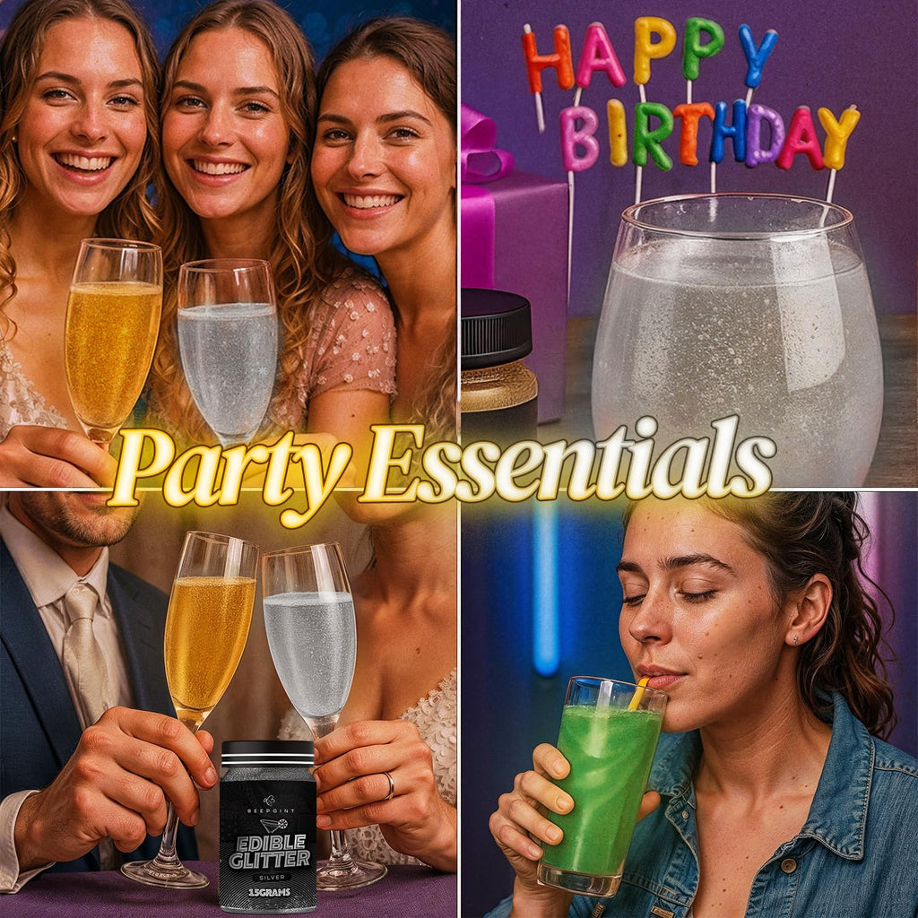 BeePoint Silver Edible Glitter for Drinks 15g - Food Grade, Vibrant Color Shimmer Powdered Dust for Drinks, Cocktails, Cake Decorating, Baking, Chocolates, Candy, Sweets, & Cookies - Vegan & Gluten Free