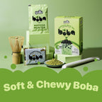 Matcha Latte Instant Bubble Pearl Matcha Milk Tea Kit with Authentic Brown Sugar Tapioca Pearls, Ready in Under One Minute, Paper Straws Included – 3 Servings Yulu Foods