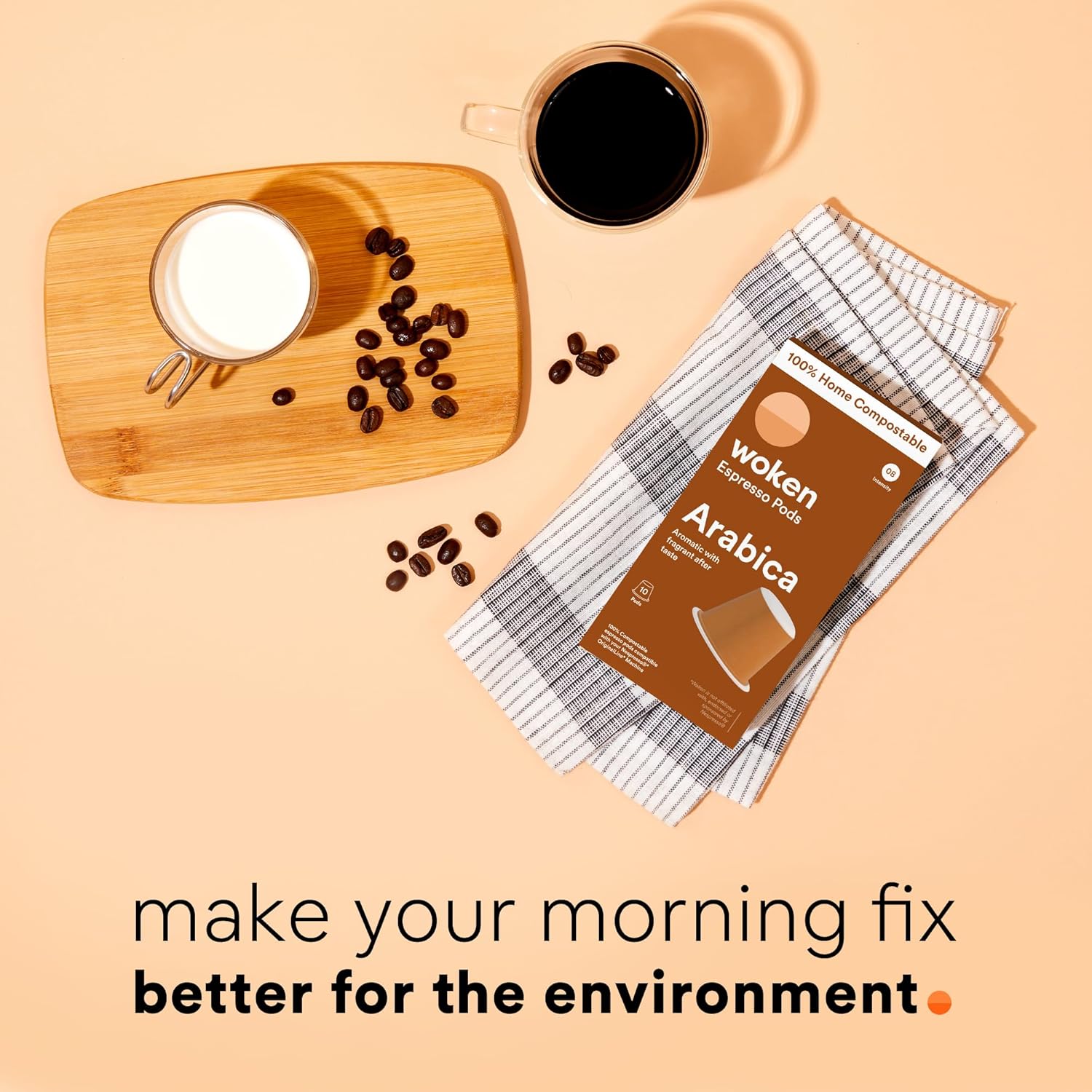 WOKEN COFFEE Compostable Nespresso Pods - Arabica Medium Roast Italian Espresso Coffee Capsules Compatible With Nespresso Coffee Machine (40 Pod Count, 4 Boxes)