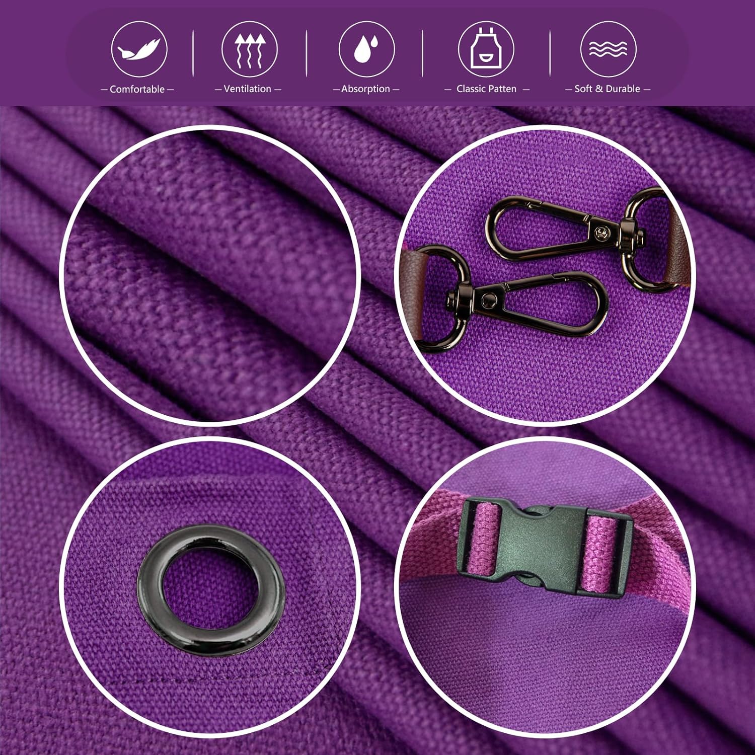 5 Pack Kitchen Apron, Work Apron, Canvas, Multiple Pockets, Gardening, Painting, BBQ, Artist, Carpenter, Sizes M to XXL, Purple