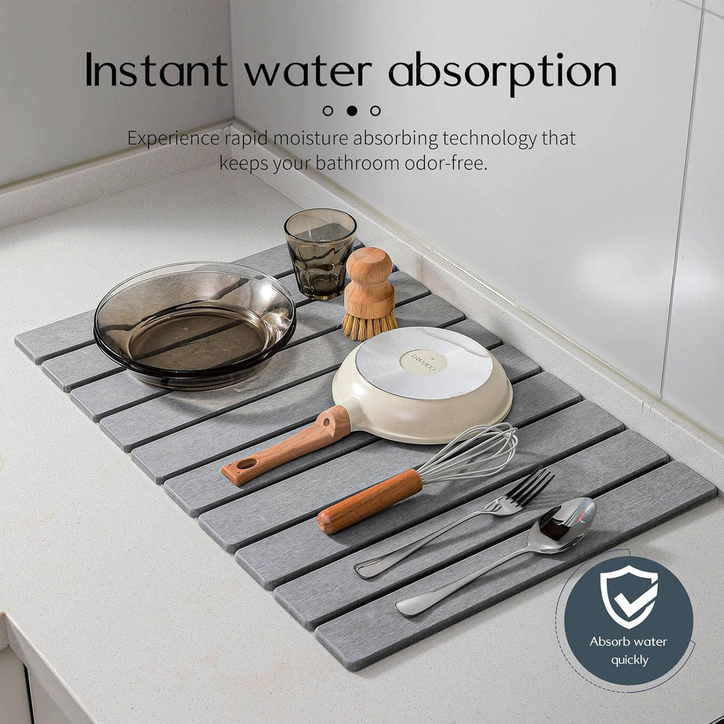 Large Stone Dish Drying Mat for Kitchen Counter, , Marbled Water Absorbing Diatomaceous Earth Drying Pad for Countertop Bottles Utensils Cups 24"x16"