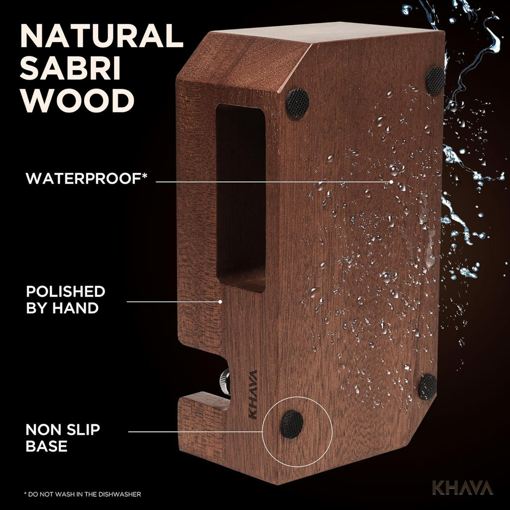 KHAVA Espresso Tamping Station | Wooden Coffee Tamper Station 51-54 mm | Espresso Organizer & Portafilter Holder | Coffee Station Organizer for Countertop | Espresso Accessories for Coffee Bar, Brown