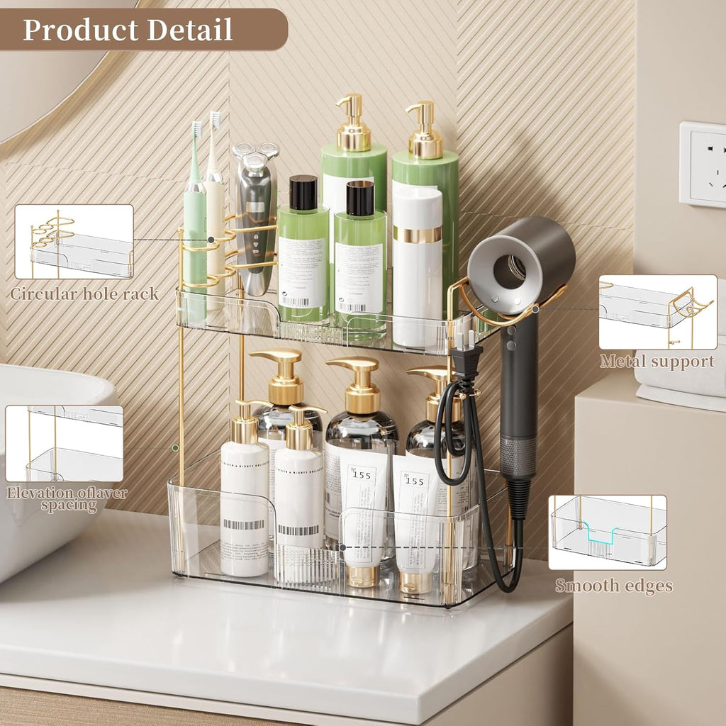 Bathroom Counter Organizer, Large Makeup Organizer Countertop, Shelf Storage, Vanity Tray, Easily Assemble for Bathroom Organizers and Storage, Undersink, Cabinet, 2 Tiers Clear