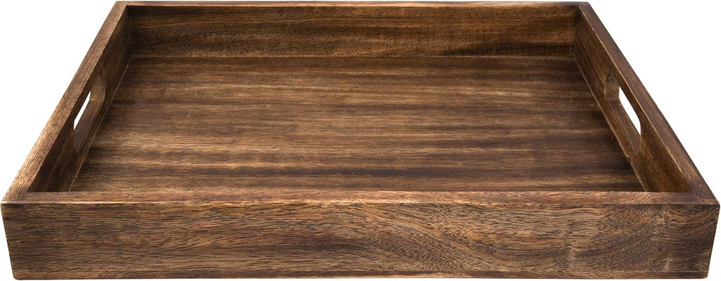 GoCraft Handmade Classic Wooden Tray – Large 16.5" Mango Wood Serving Tray with Handles – Elegant Kitchen & Dining Accessory – Ideal for Breakfast in Bed, Coffee, Tea