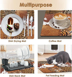 Arttown Coffee Mat for Countertops, Cow Tiger Leopard Patchwork Tribal Art Dish Drying Mat 2 Pcs for Kitchen Bar Accessories, Coffee Maker Espresso Machine Dish Rack Hide Stain Rubber 12x19in