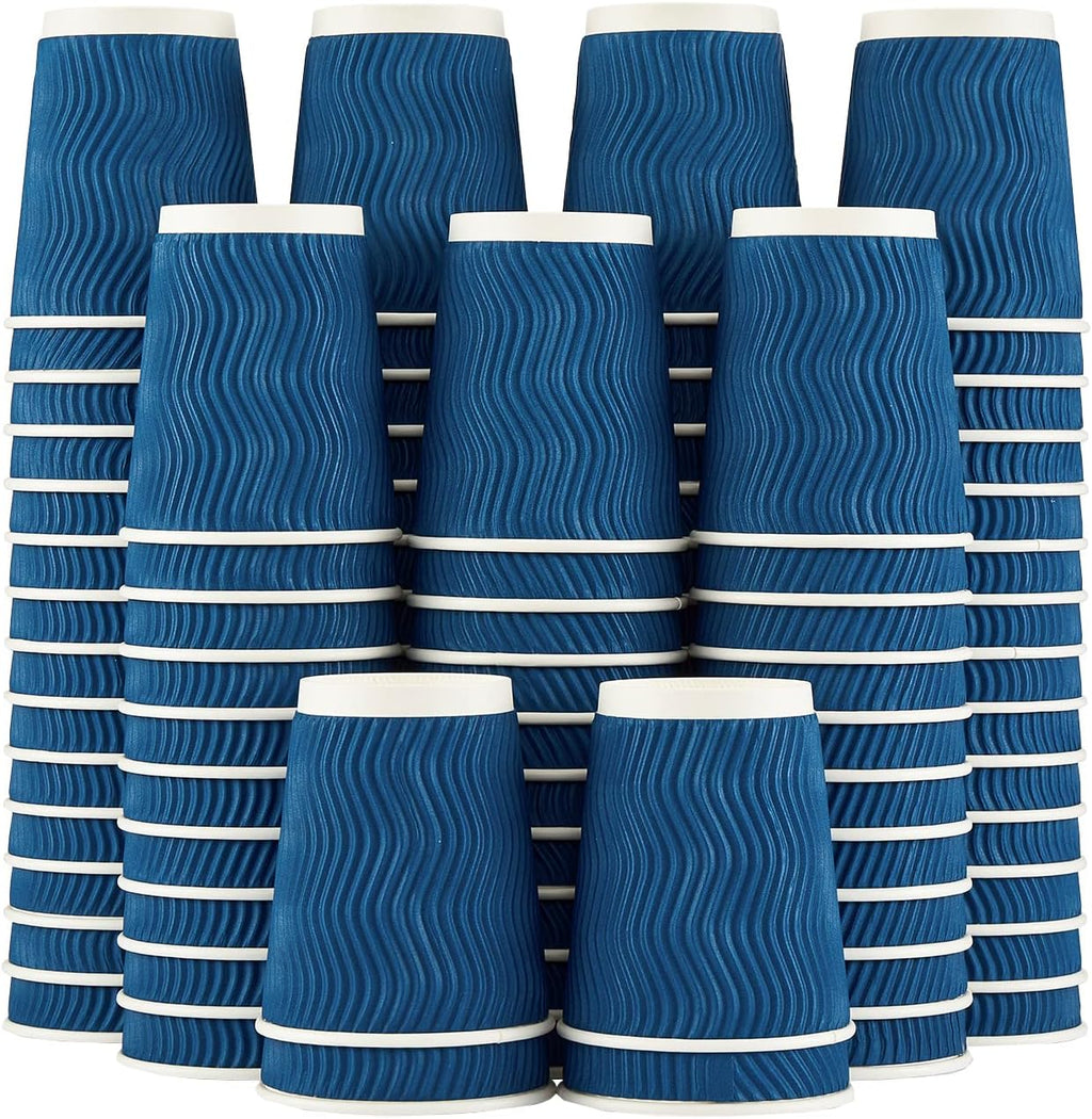 Lamosi 120 Pack 8 oz Disposable Coffee Cups, Insulated Corrugated Paper Cups, Kraft Ripple Wall Cups for Hot Beverage or Cold Drinks Office/Home/Party/Travel/Cafe (Navy)