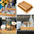 2 Pack Large Bamboo Serving Tray with Handles, 16 x 11.6 Inch and 14 x 10 inch Wooden Dinner Tray, Home Kitchen Breakfast Trays for Living Room Bedroom Kitchen Dinner Table, Picnic