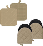 Oven Mitts and Pot Holders Set, Pack of 4, Heat Resistant Silicone Kitchen Mini Oven Mittens for 500 Degrees, Mini Oven Gloves and Hot Pads for Baking Grilling Barbecue Microwave Machine Washable