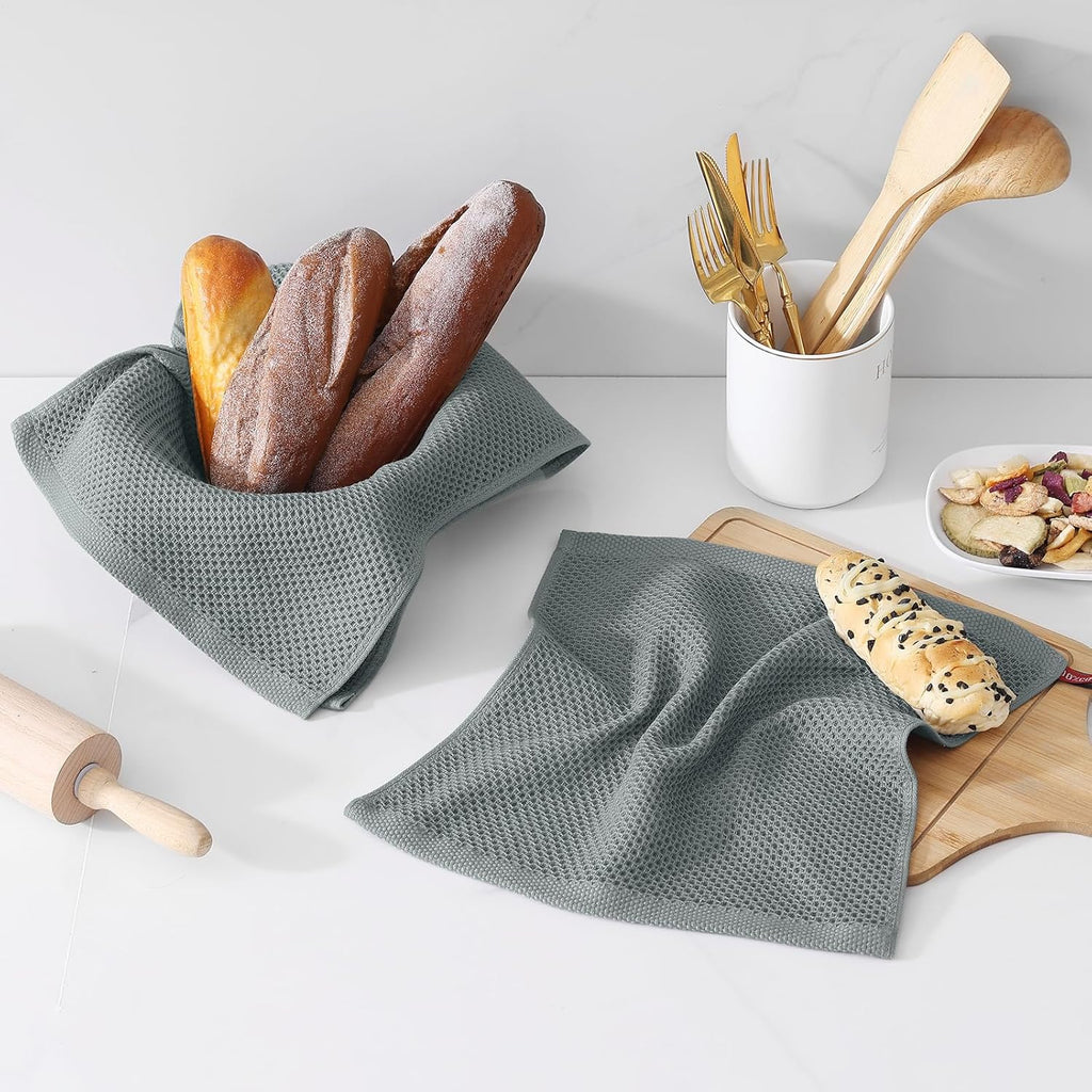 Kitinjoy 100% Cotton Kitchen Dish Cloths (12 X 12 Inches, Grey),6 Pack Waffle Weave Ultra Soft Absorbent Dish Towels for Drying Dishes Quick Drying Kitchen Towels Dish Rags