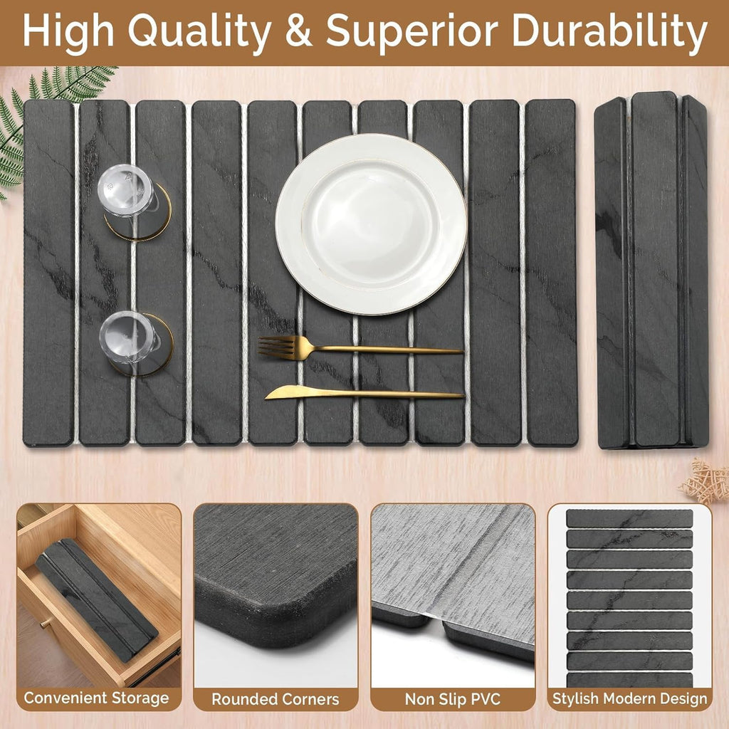 2 PCS Large Stone Dish Drying Mat for Kitchen Counter,Quick Dry Stone Dishes Mats,Marbled Water Absorbing Diatomaceous Earth Drying Pad for Countertop Bottles Utensils Cups（Dark Gray 24"×16" & 8"x4"）
