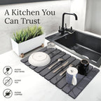 Large Stone Dish Drying Mat for Kitchen Counter 23.5”x 15.25” – Elegant Marbled-Inspired Surface Quick-Dry Absorbent Diatomaceous Earth - Multi-Use & Kitchen Mat for Dishes & Bottle Cups (Dark Gray)