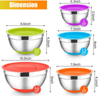 E-far Stainless Steel Mixing Bowls with Lids Set, 5-Piece Nesting Salad Bowls with 3 Grater Attachments and Non-Slip Bottoms, Size 4.6, 2.6, 2, 1.5, 1QT for Kitchen (Colorful)