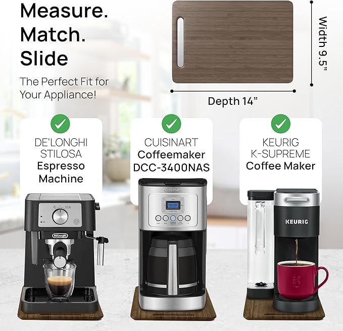 Ibyx Elegant Sliding Tray for Your Coffee Maker & Heavy Kitchen Appliances - Sturdy, Slides Easily from Under The Cabinet (Brown, 9.5”W x 14”D)