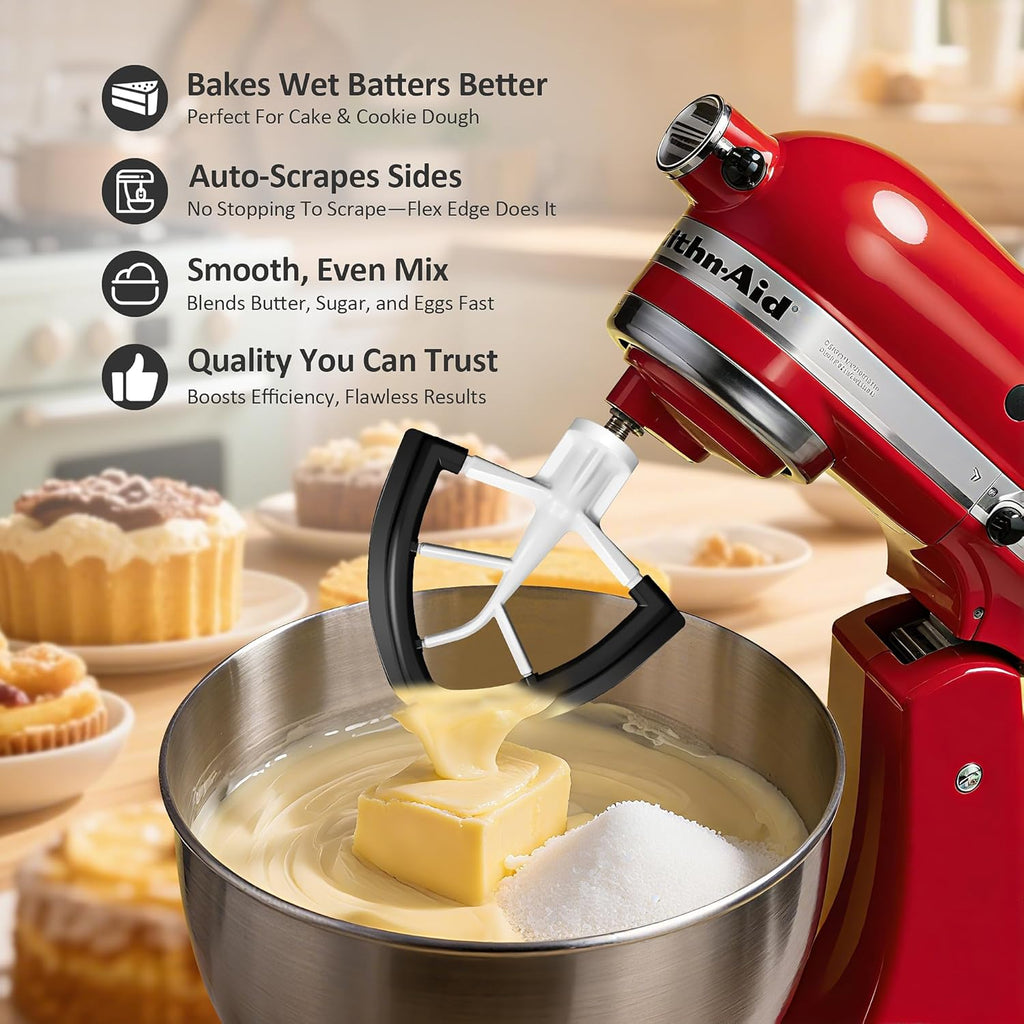 Flex Edge Beater for KitchenAid 4.5/5 Qt Tilt-Head Stand Mixer – Auto-Scrape Silicone Paddle, Dishwasher Safe, Flexible Silicone Edges Bowl Scraper For Kitchen Aid Accessories and Attachments (Black)