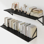Heimlove Black Deep Floating Shelves for Wall, 32W x 8D Wood Wall Shelves Set of 2, Wide Floating Bookshelf for Living Room, Kitchen, Office, Bedroom and Decor Storage, with Metal Bracket - Black
