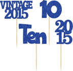 Gyufise 24Pcs 10th Birthday Cupcake Toppers Glitter Ten Vintage 2015 Double Digits 10 Cupcake Picks Birthday Cake Decorations for Happy 10th Birthday Anniversary Party Supplies Deep Blue