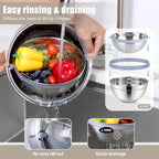 E-far Mixing Bowls with Lids Set, 15PCS Stainless Steel Mixing Nesting Bowl with Colander & 3 Metal Grater for Kitchen Prep/Baking/Storage, Non-Slip Bottom & Airtight Lid, 4.6, 3, 1.5, 1, 0.7QT, Khaki