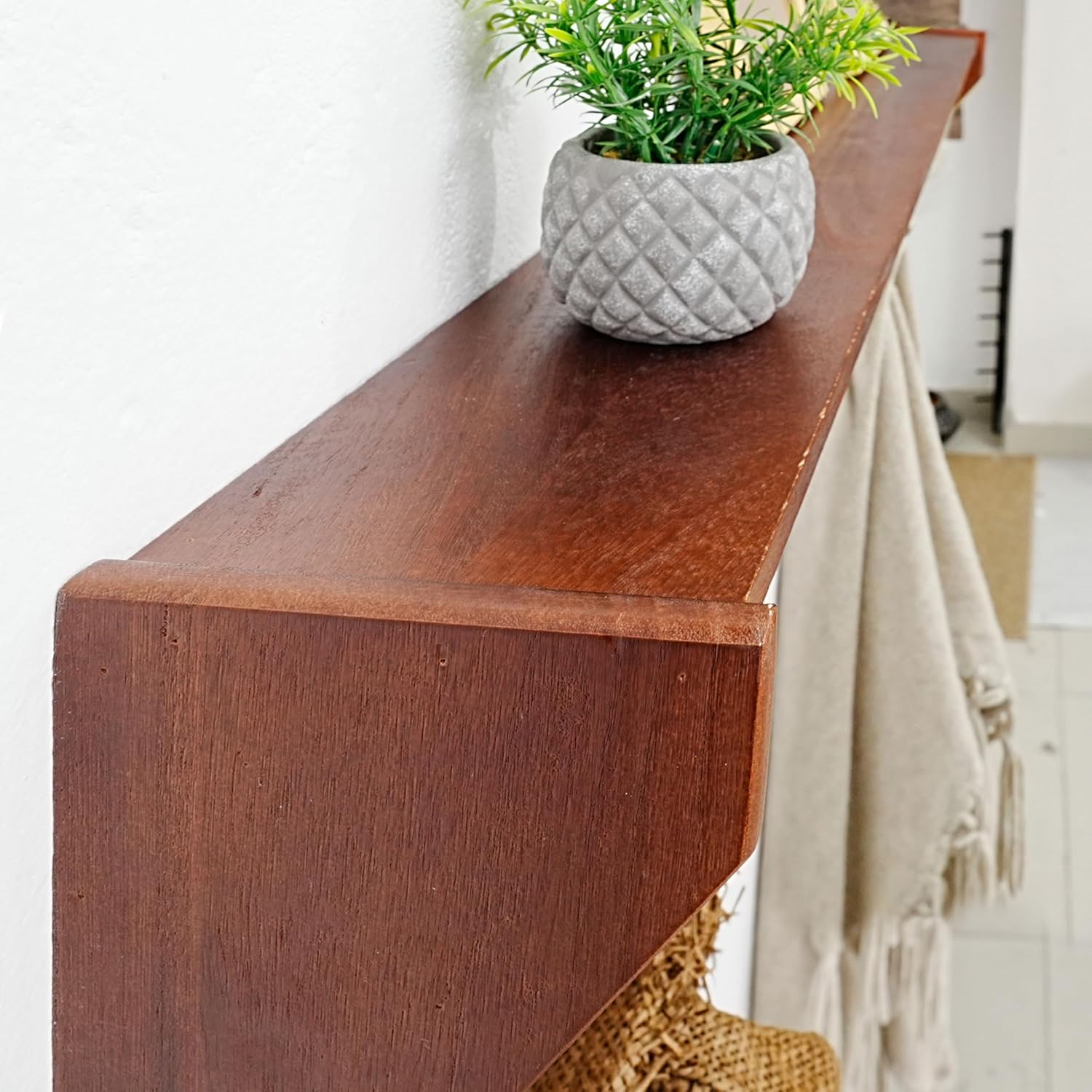 SKOLOO Wall Shelf with Hooks, 24-Inch Cherry Coat Rack Wall Mount with Shelf Organizer - Lightweight & Sturdy, 5 Tri Hooks - Perfect for Entryway, Hallway, Living Room, Bedroom, Mudroom