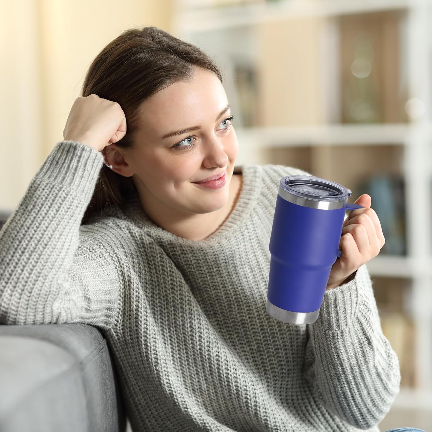 HASLE OUTFITTERS 20oz Tumbler Bulk with Lid, Stainless Steel Tumbler Bulk with Handle, Metal Insulated Travel Coffee Mug Set with Handle, Double Wall Vacuum Leak Proof Tumbler Cup, Blue 12 Pack