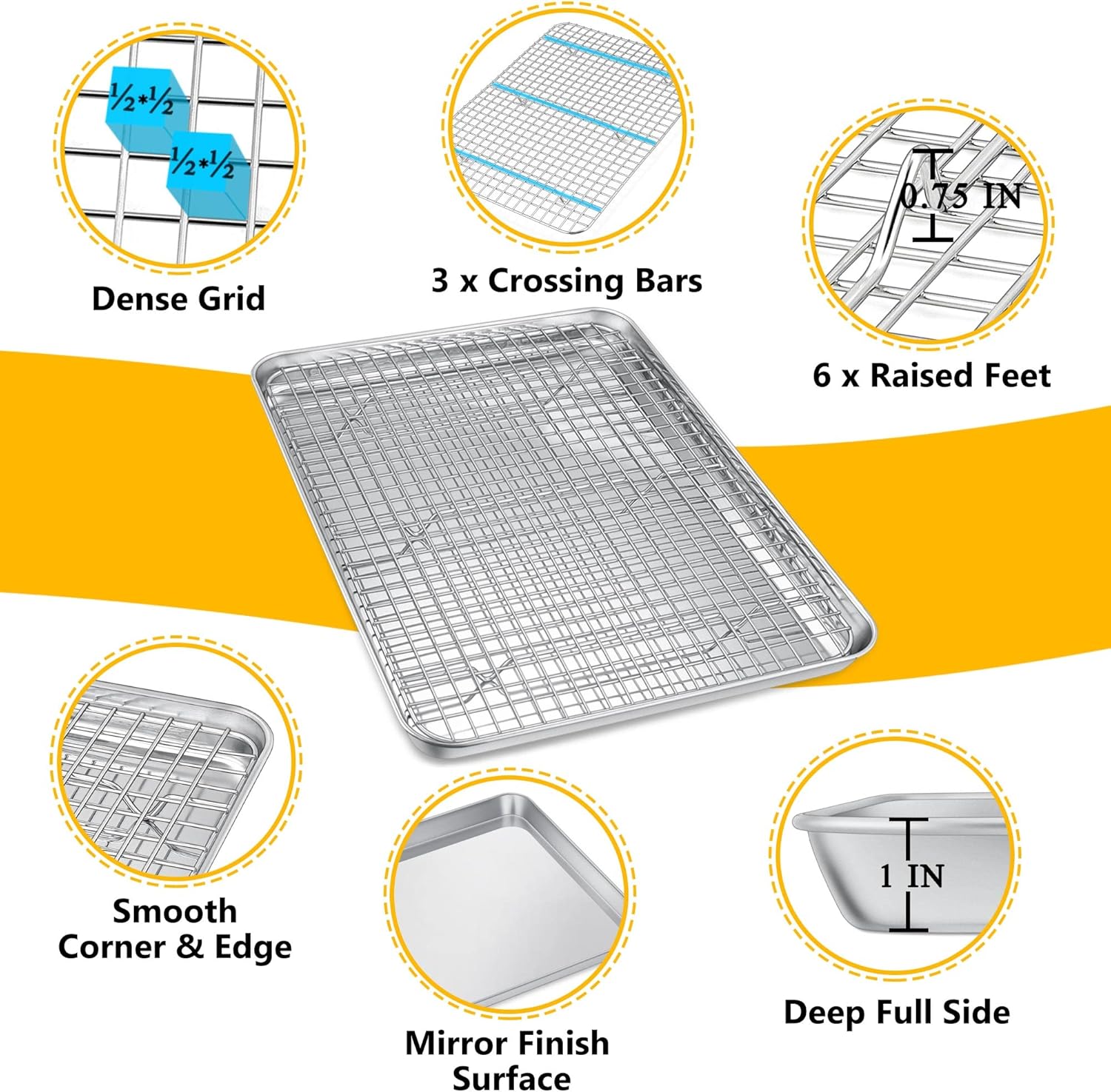 P&P CHEF 17.5 Inch Baking Sheet and Rack Set, Stainless Steel Cookie Sheets Oven Baking Pans Trays with Cooling Racks for Cooking & Roasting, Oven & Dishwasher Safe, (2Pcs)