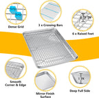 P&P CHEF 16 Inch Baking Sheet and Rack Set, Stainless Steel Cookie Sheets Oven Baking Pans Trays with Cooling Racks for Cooking & Roasting, Oven & Dishwasher Safe, (2Pcs)