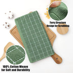 Homaxy 100% Cotton Terry Kitchen Dish Cloths, Ultra Soft and Absorbent Dish Towels for Kitchen, Suitable for Drying and Washing Dishes, 12 Pack, 12 x 12 Inches, Grass Green