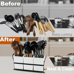 Large Kitchen Utensil Holder, Drainage Utensil Caddy for Countertop, 3pcs Bins Set Cooking Utensil Organizer for Spoons, Spatulas, White