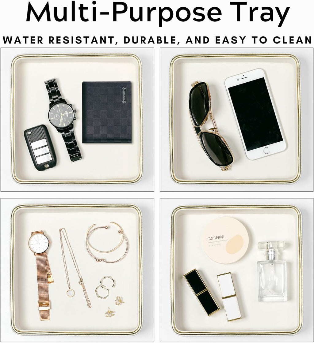 Small Night Stand Organizer Nightstand Tray Bedside Table Organizer Women| Dresser Trays for Bedroom Leather Valet Trinket Tray Catch All| Purse Bowl for Women| Desk Trays