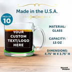 Custom Libbey Clear Glass Coffee Mugs 13 oz. Set of 10, Personalized Bulk Pack - Perfect for Coffee, Tea, Espresso, Hot Cocoa, Other Beverages - Green Bottom