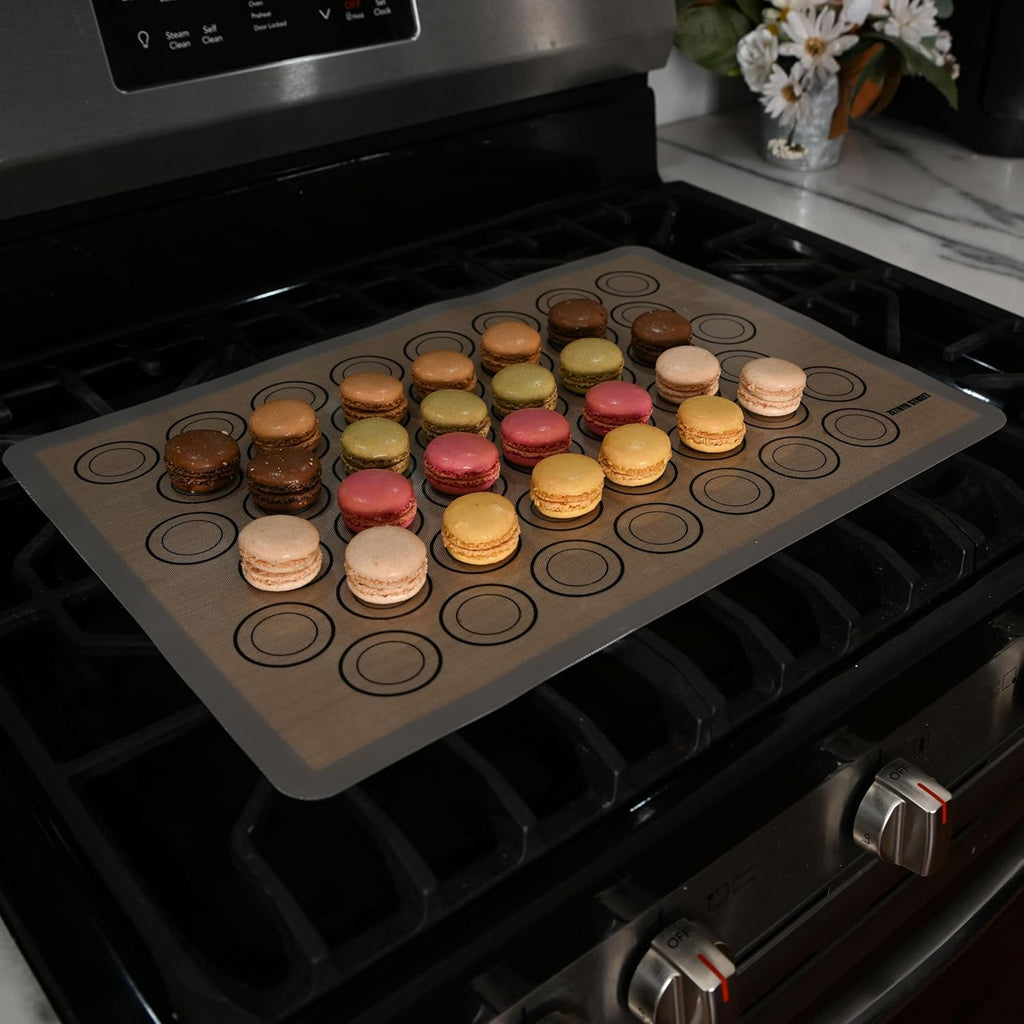 Macaron Silicone Baking Mats - Non-Stick Macaron Mat for Easy Baking | Heat Resistant & Dishwasher Safe Macaron Baking Mat | Reusable & Eco-Friendly, 3/4 Sheet Size - Pack of 3 - For Macarons And More
