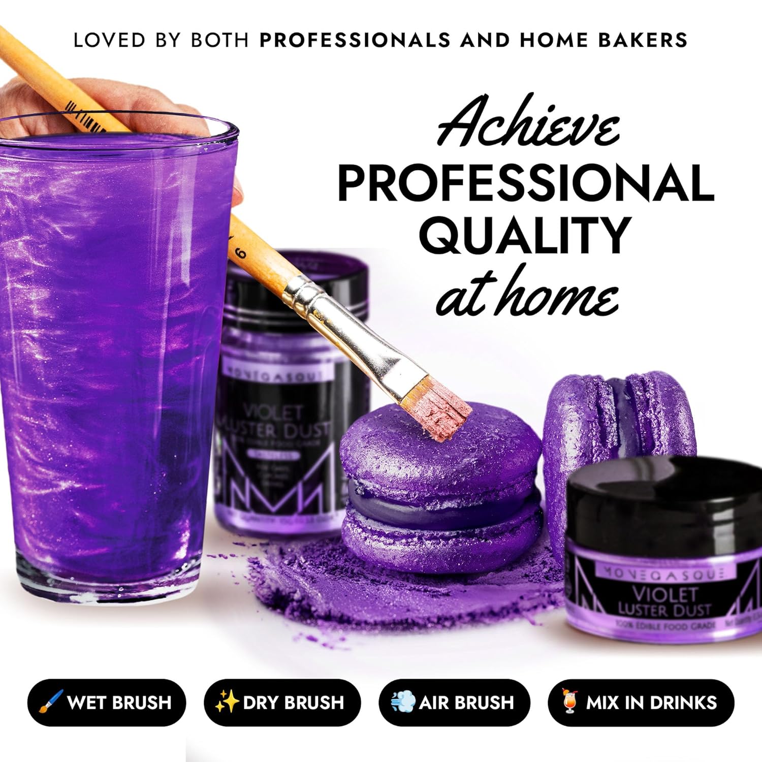 MONÉGASQUE Purple Edible Glitter for Drinks 7g – Violet Edible Glitter for Cakes & Cocktails – Purple Luster Dust for Cake Decorations Spray Sprinkles – Halloween Cocktail & Drink Shimmer Powder