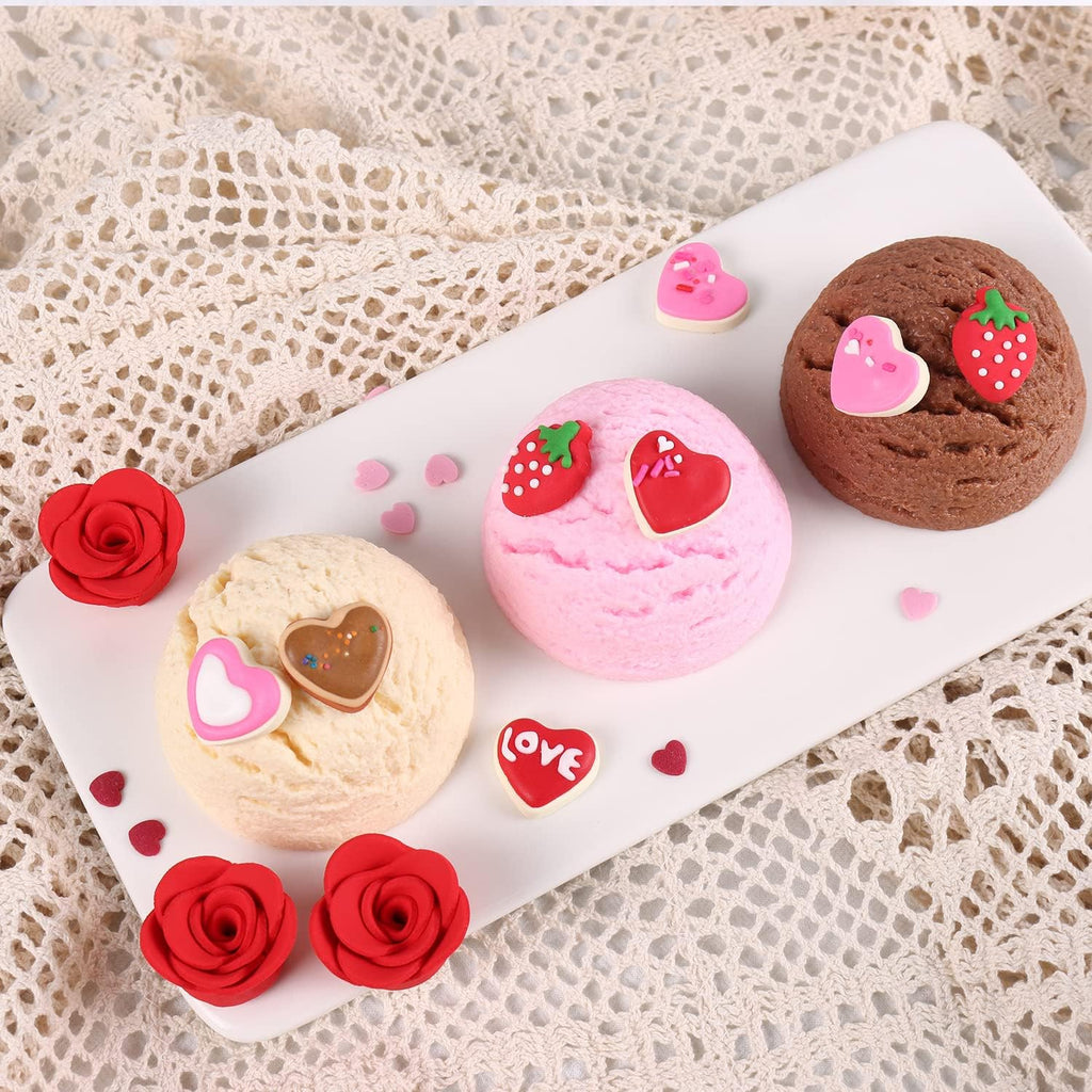 Edible Valentine Icing Decoration, Red Rose Icing Decoration, Royal Icing Heart Sprinkle, Strawberries Sugars Sprinkles for Cupcake Topper, Cake, Ice Cream, Macaron, Cookies and Chocolate.