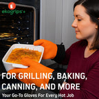 Ekogrips+ Premium Silicone Oven Mitts - Comfy, Waterproof, Heat Resistant BBQ Gloves for Grilling, Long Cuff for Added Protection, 5 Finger Dexterity, 3 Sizes, 4 Colors, S/M, Orange