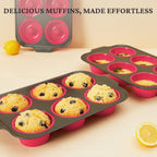 BRONYPRO Jumbo Silicone Muffin & Cupcake Pan for Baking with Metal Frame, Extra Large 3.5dia Muffin Tins Easy to Pop Nonstick Non Toxic Bakeware for Oven, Rose Pink