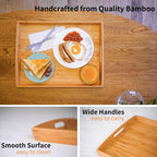 Joy&Grace Bamboo Serving Tray with Handles, Dinner Food Tray for Bed Breakfast Eating and Serving, for Coffee Table Ottoman TV, Decorative Wood Large Charcuterie Platter 16.8 x 12.5 inch 1 Pack