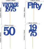 Gyufise 24Pcs Vintage 1975 Cupcake Toppers Cheers to 50 Fabulous Fifty Cupcake Picks 50th Birthday Wedding Anniversary Party Cake Decorations Supplies Deep Blue