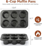 Non-Stick Popover Pans - 6-Cavity High Carbon Steel Tray Mold for Baking, Stainless Steel Jumbo Size for Premium Muffins, Homemade Cupcakes, Breads - Professional Bakery Kitchen Oven (Black)