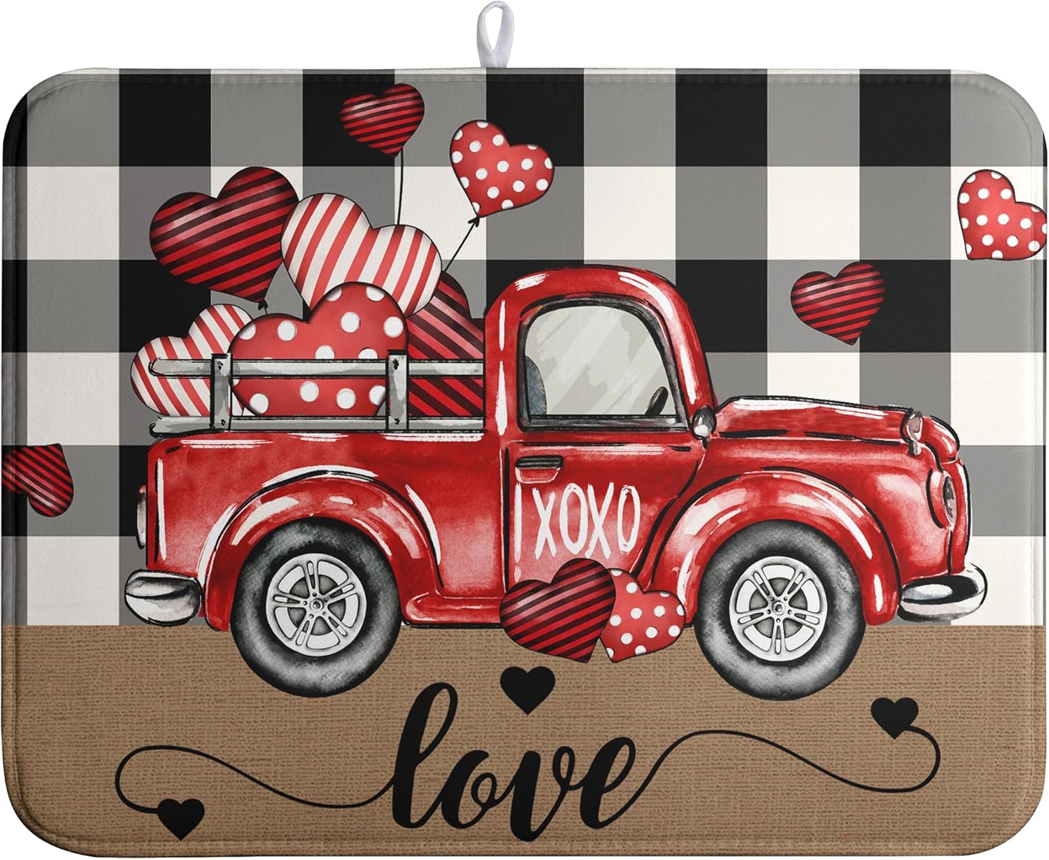 Valentines Dish Drying Mat Valentine Buffalo Plaid Hearts Kitchen Drying Pad Absorbent Dishes Dryer Mats 18x24 Inches
