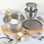 Martha Stewart Rhinewell Mirror Polish 6 Piece Stainless Steel Mixing Bowls with Lid and Non-Slip Base - Grey