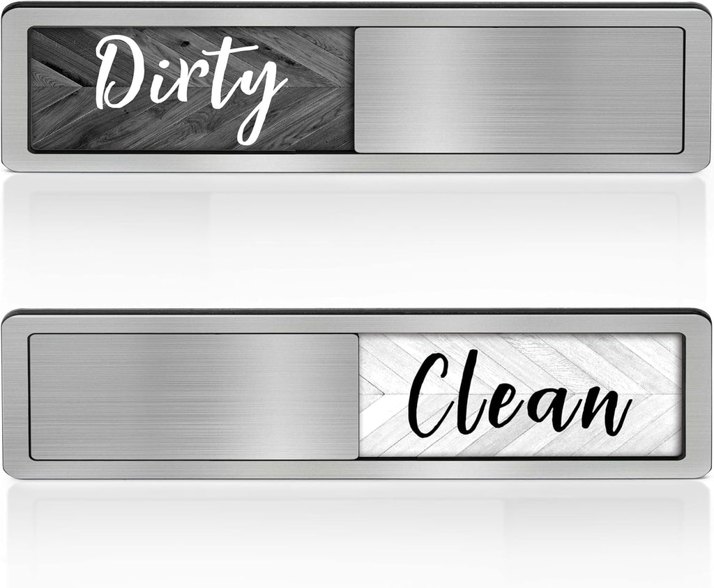 Dishwasher Clean Dirty Sign-Dishwasher Magnet Stainless Steel Clean Dirty Sign for Kitchen Organization Farmhouse Dishwasher Slide Indicator, Optional Adhesive Stickers
