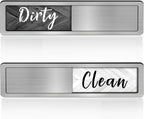 Dishwasher Clean Dirty Sign-Dishwasher Magnet Stainless Steel Clean Dirty Sign for Kitchen Organization Farmhouse Dishwasher Slide Indicator, Optional Adhesive Stickers
