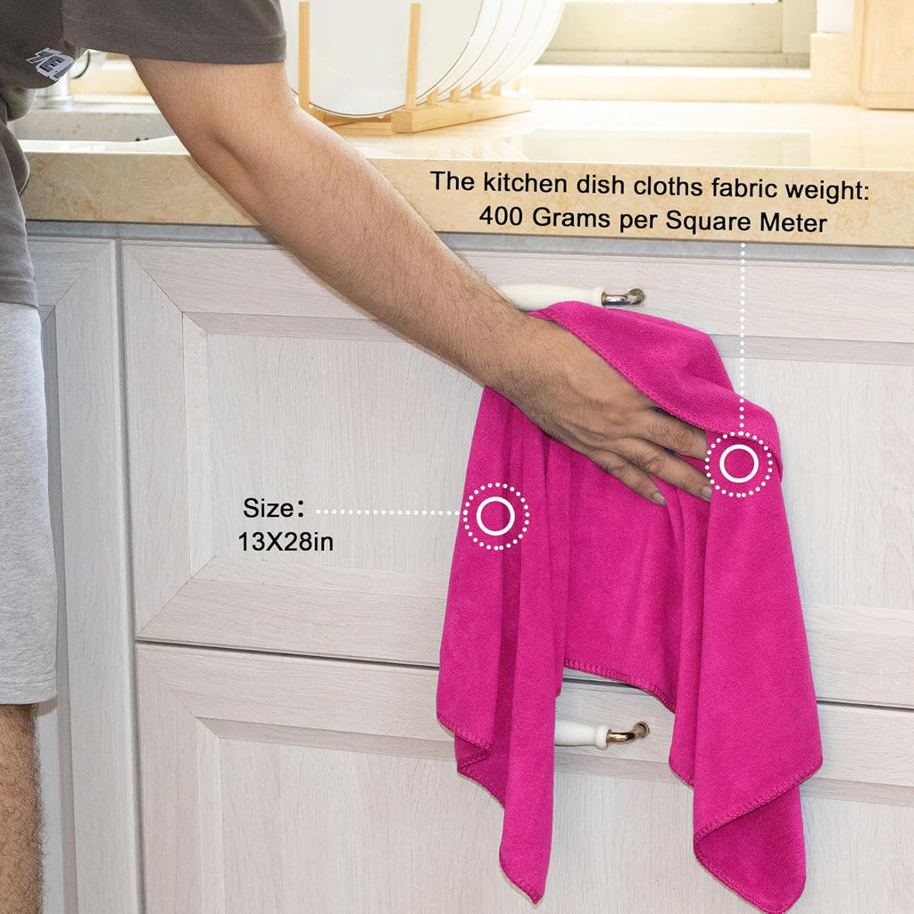 kimteny 13x28 Inches Kitchen Cloth Dish Towels, 400 GSM Premium Dishcloths, Super Absorbent Coral Velvet Microfiber Cleaning Cloths, Fast Drying Rags for Washing Dishes (8 Pack, Rose Red)